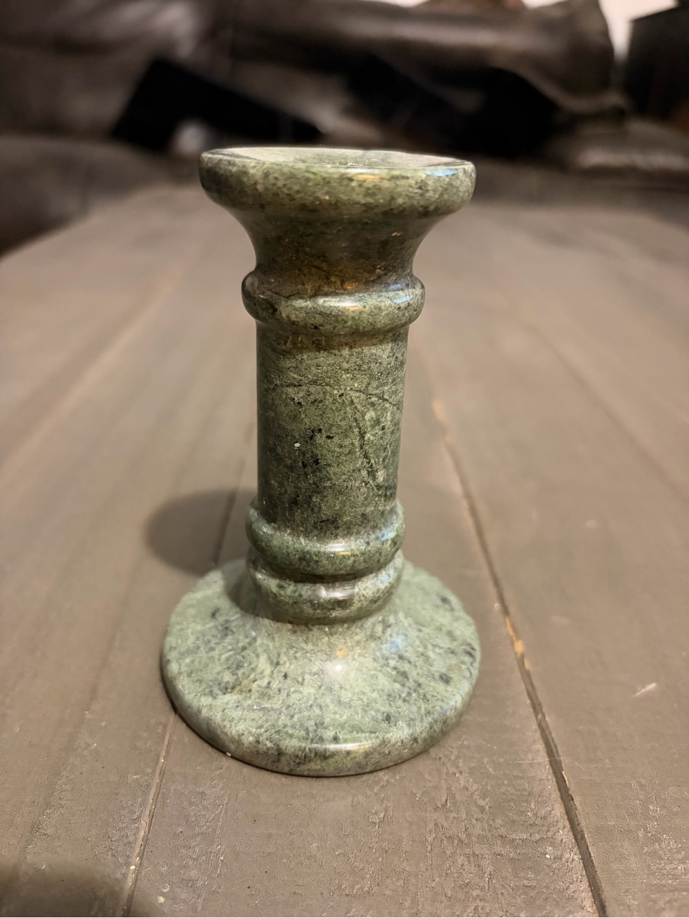 Green Stone Taper Candle Holder - Unbranded
